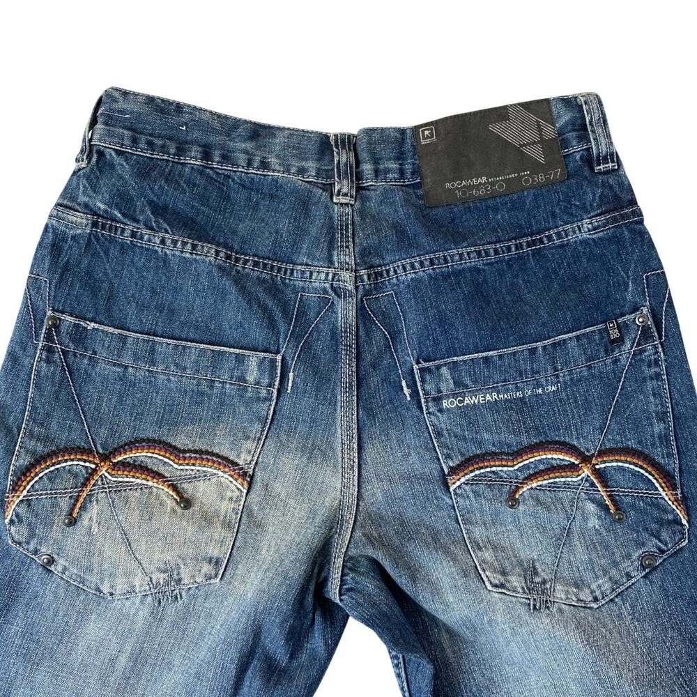 Rocawear Original Fit Y2K 90s Jeans Men Size 32 (Fit 34) Blue Embroidered Skater